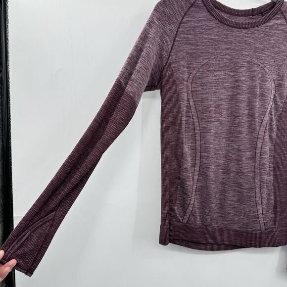 Lululemon Swiftly Wool Pullover II Size 10/12 L Dark Adobe / White Long Sleeve * - Picture 4 of 10